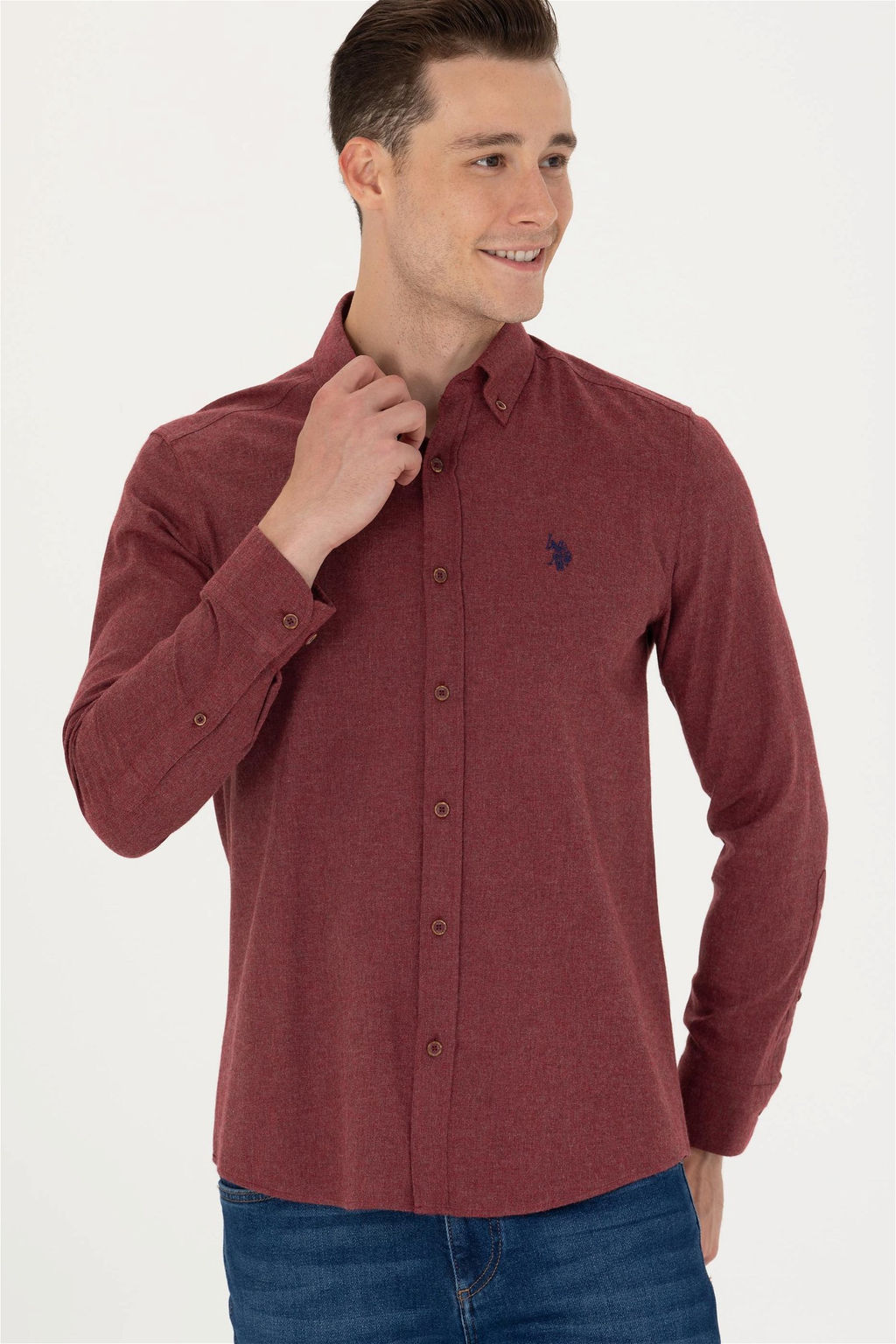 Мужская базовая рубашка бордового цвета с длинным рукавом Неожиданная скидка в корзине - U.s. polo assn фото 4