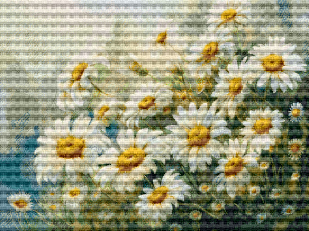 Вышивка крестиком 40х50см, Ромашки