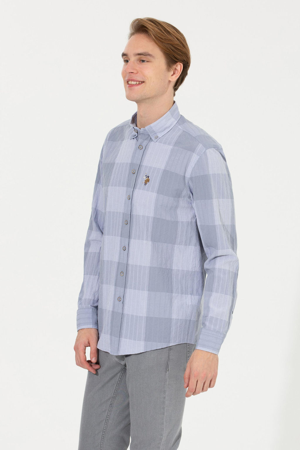 U. S. Polo Assn / Мужская серая рубашка в шотландскую клетку - U.s. polo assn фото 4
