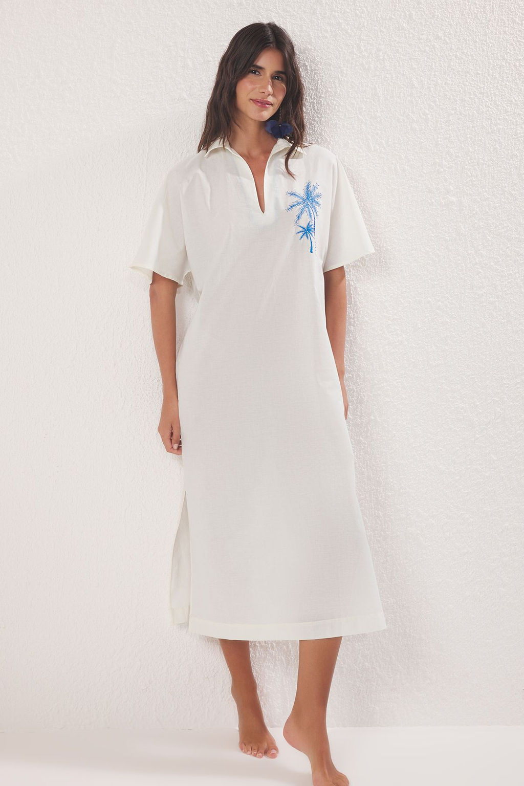 Trendyolmilla Fusya Maxi Dokuma %100 Pamuk Nak?sl? Plaj Elbisesi TBESS25EL00026  фото 13