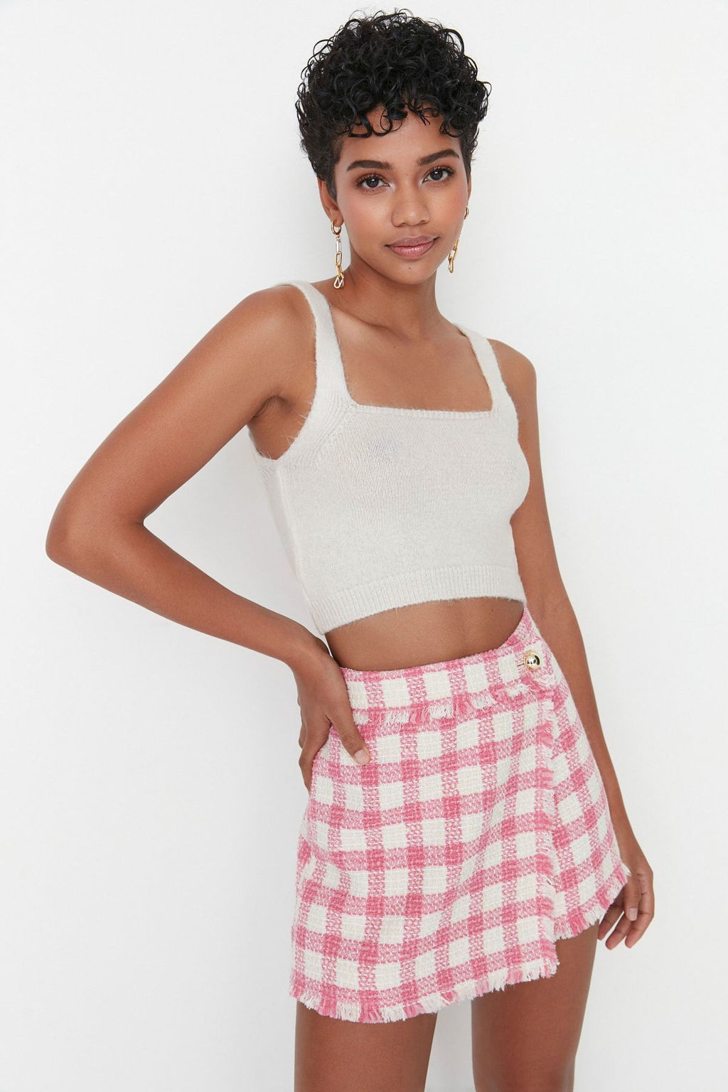 Ekru Crop Yumusak Dokulu 2li Bluz-H?rka Triko Tak?m TWOAW21HI0107