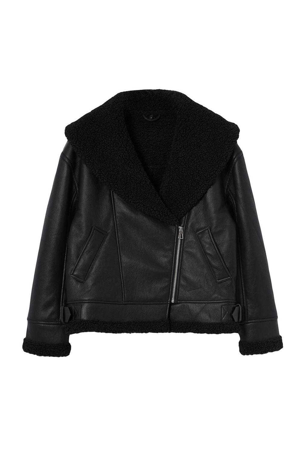 Siyah Regular Kal?p Pelus Detayl? Suni Deri Biker Ceket Mont TWOAW25MO00037 - Trendyolmilla фото 13