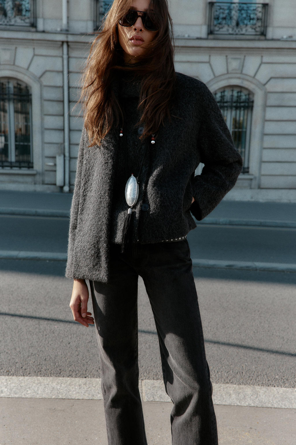 SHORT BOUCL_ COAT WITH SCARF