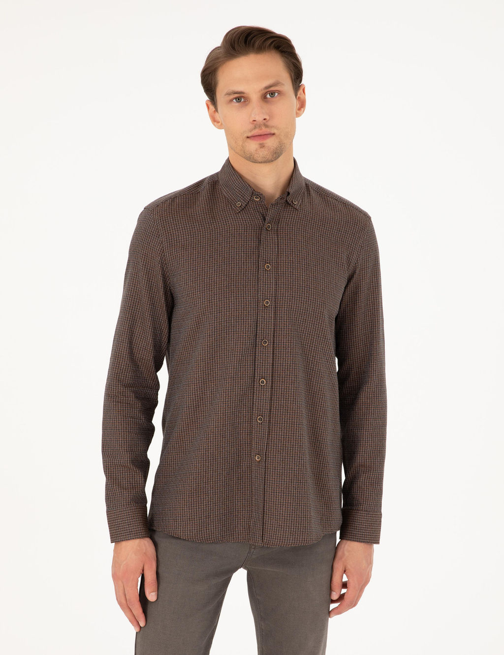 Kahverengi Slim Fit Uzun Kollu G_mlek