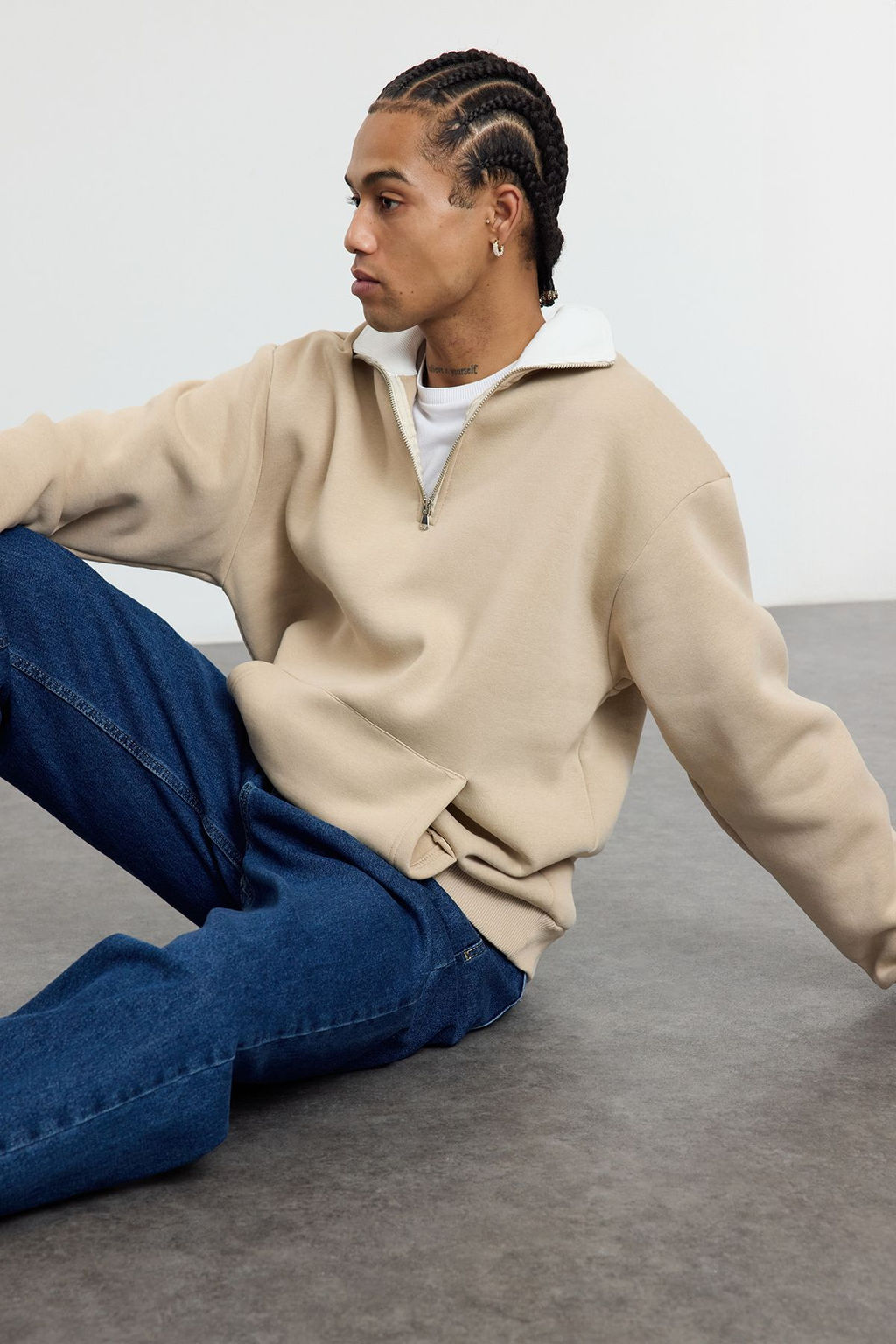TRENDYOL MAN Lacivert Oversize/Genis Kesim Dik Yaka Fermuarl? Ici Polarl?/S?cak Tutan Sweatshirt TMNAW25SW00081 - Trendyolmilla фото 34