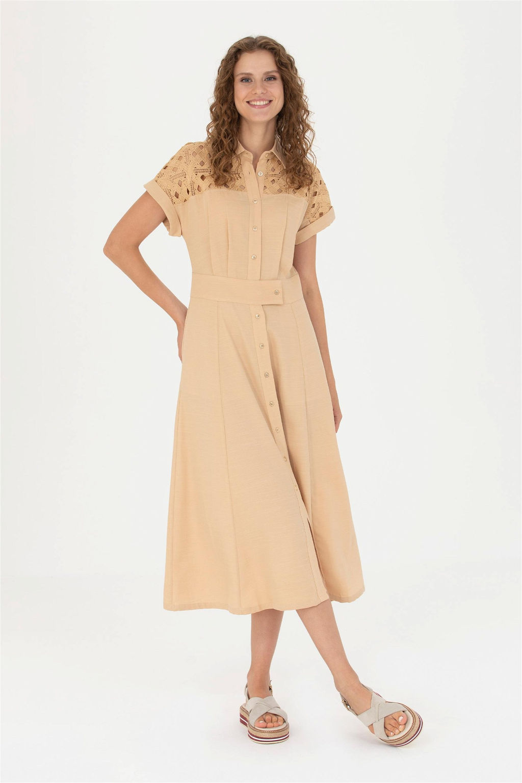 Женское верблюжье тканое платье - U.s. polo assn фото 10