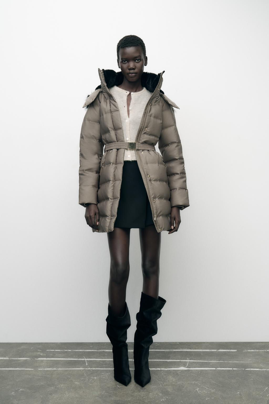 WATER AND WIND PROTECTION HOODED BELTED PUFFER JACKET - Zara фото 2