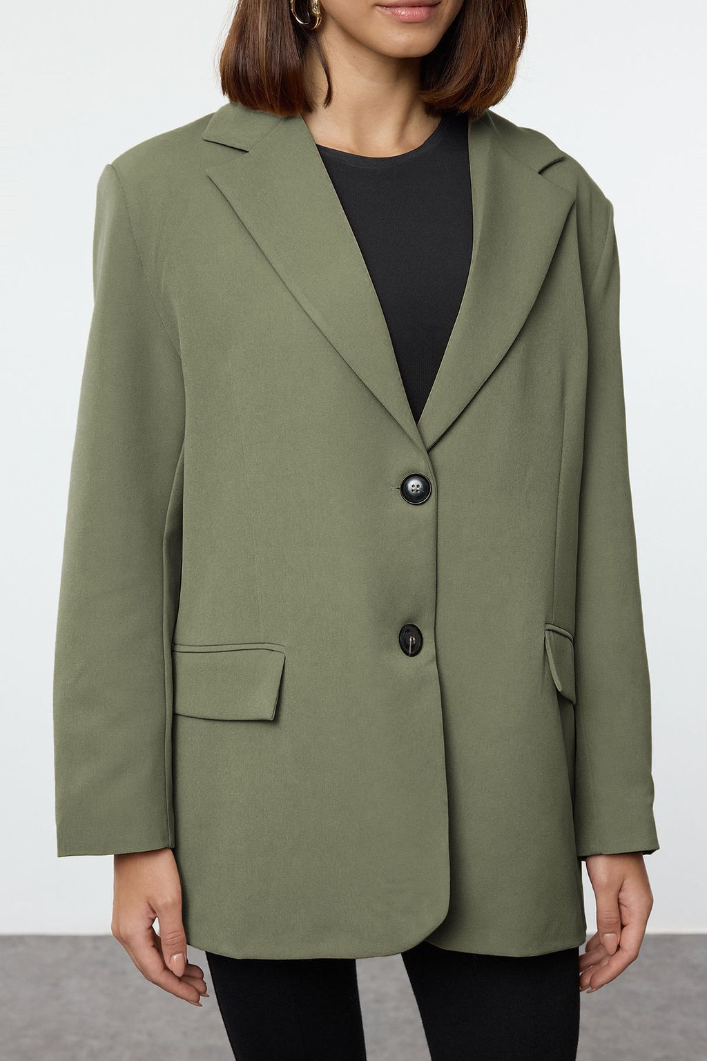 Ac?k Haki Ekstra Oversize Dokuma Blazer Ceket TWOAW24BC00107