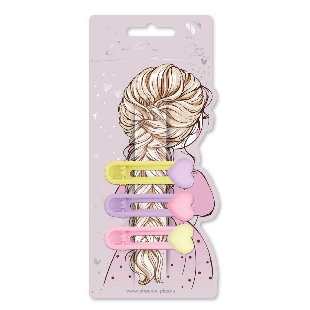 Набор заколок для волос зажим, арт. 71789 / 10 СЕРДЕЧКИ (в наборе: 3шт., 5,9 см, черный металл, по