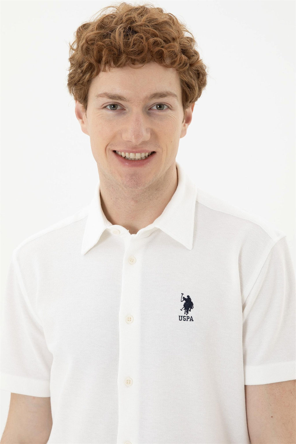 Мужская рубашка с коротким рукавом цвета экрю - U.s. polo assn фото 2