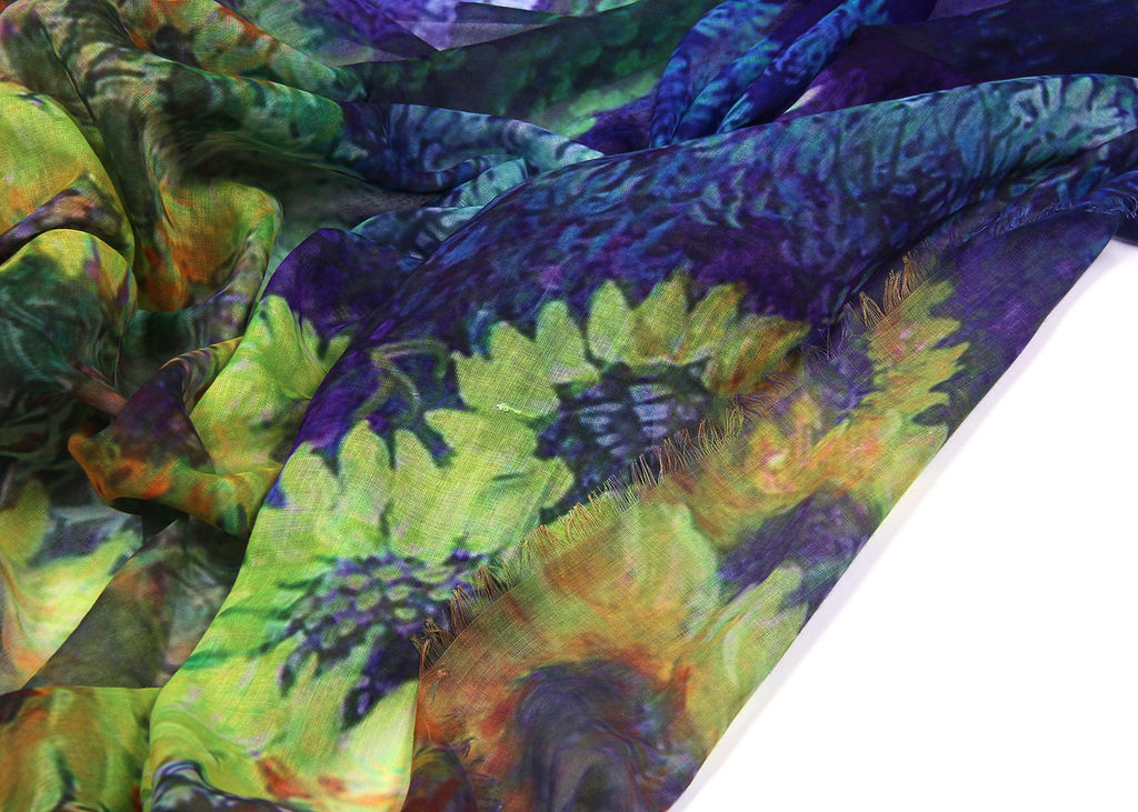 ШЕЛК ХЛОПОК ВИСКОЗА Большой, красивый двусторонний платок с рисунком в стиле арт-декои необычной текстурой ткани - Tantino фото 2