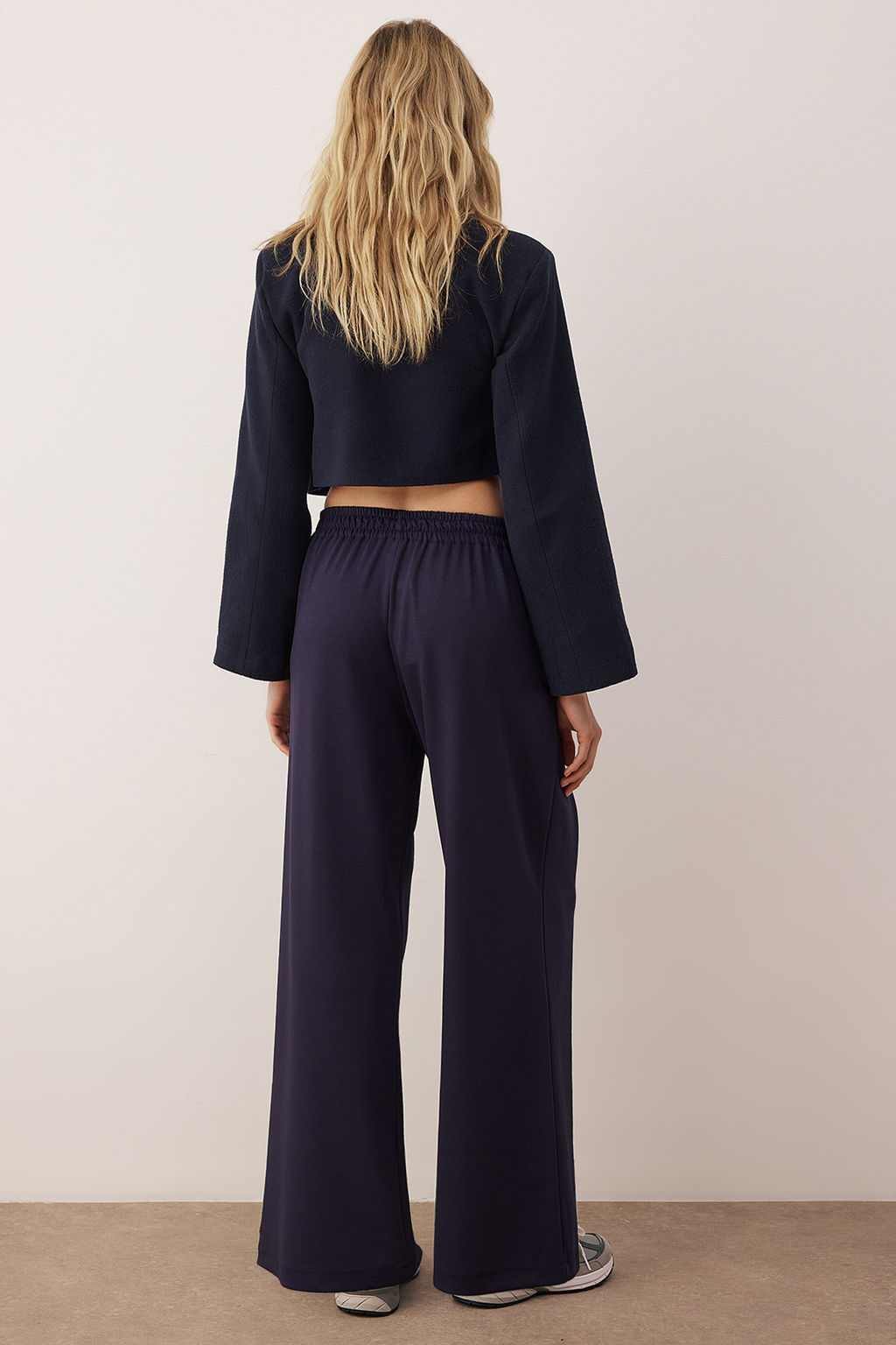 Lacivert Wide Leg umusak Kumasl? Pilili Esnek Orme Pantolon TWOAW26PL00138