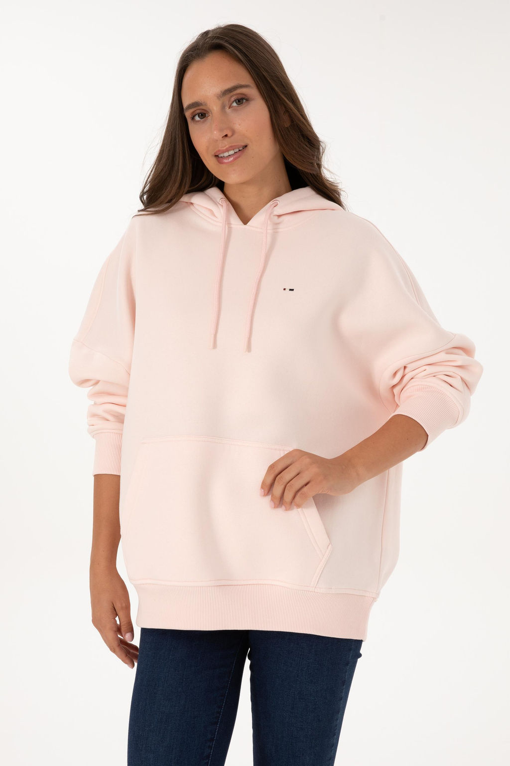 Kad_n A__k Pembe _ardonlu Kap__onlu Sweatsh_rt