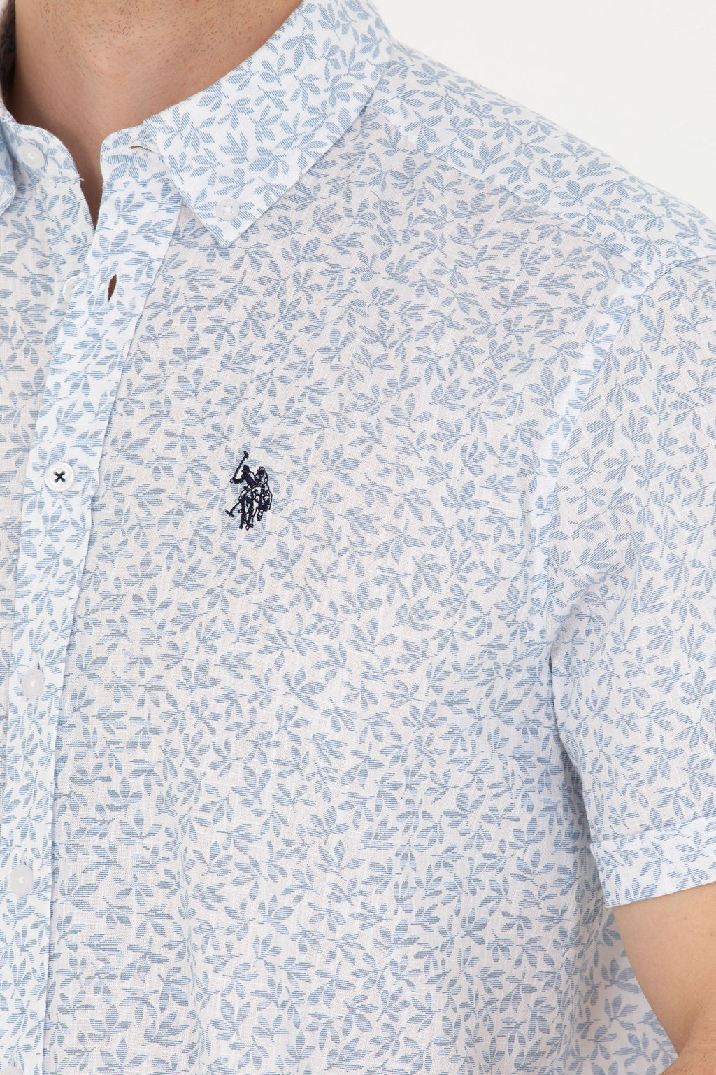 Рубашка U.S. Polo Assn с коротким рукавом синяя из хлопка фото 21