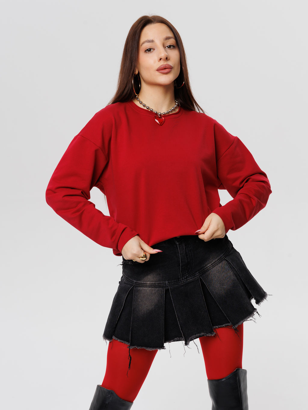 Женский лонгслив из футера 2-х нитки бордовый ВК-25 (15)