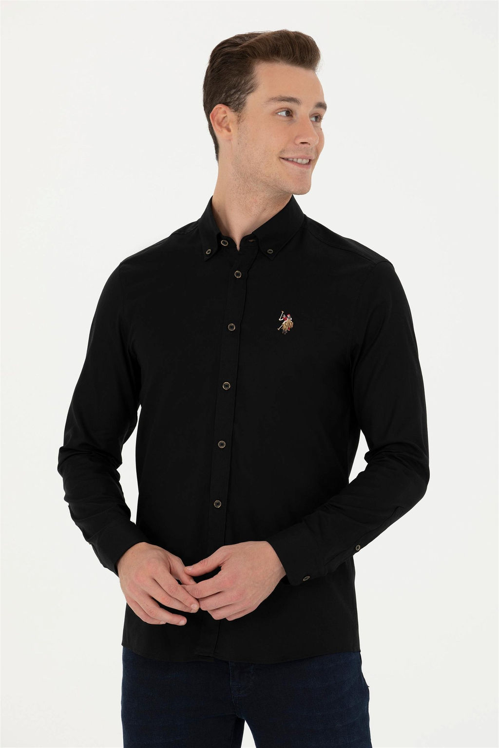 U. S. Polo Assn / Мужская черная базовая рубашка с длинным рукавом