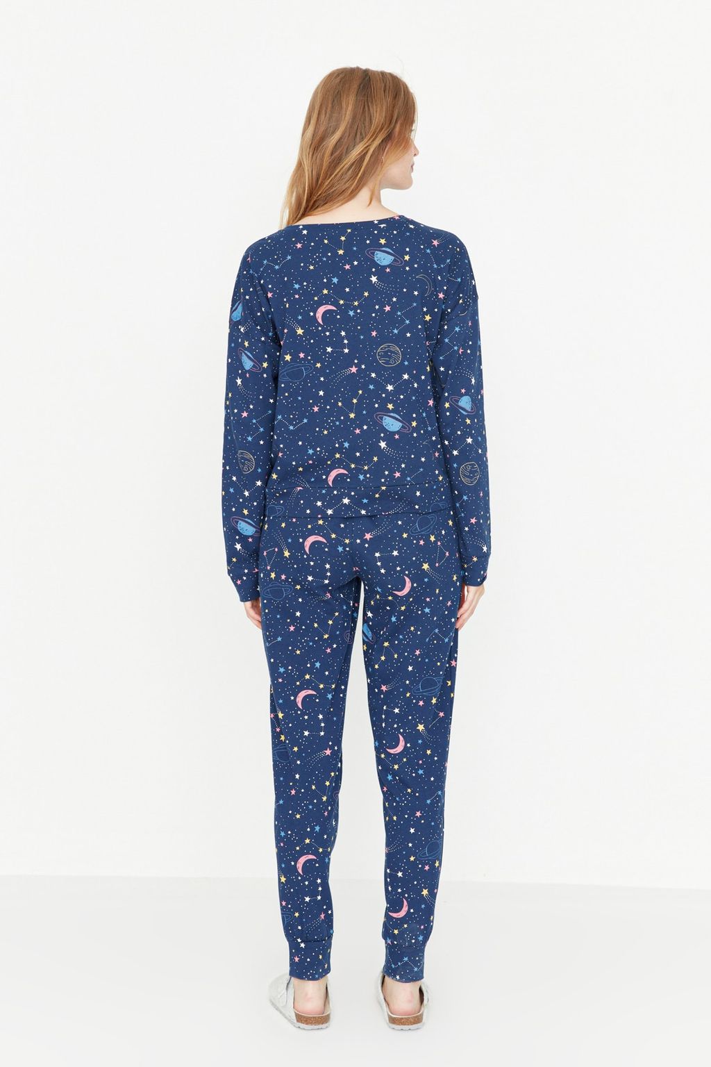 Trendyolmilla Lacivert %100 Pamuklu Galaksi Desenli Orme Pijama Tak?m? THMAW21PT0794  фото 9