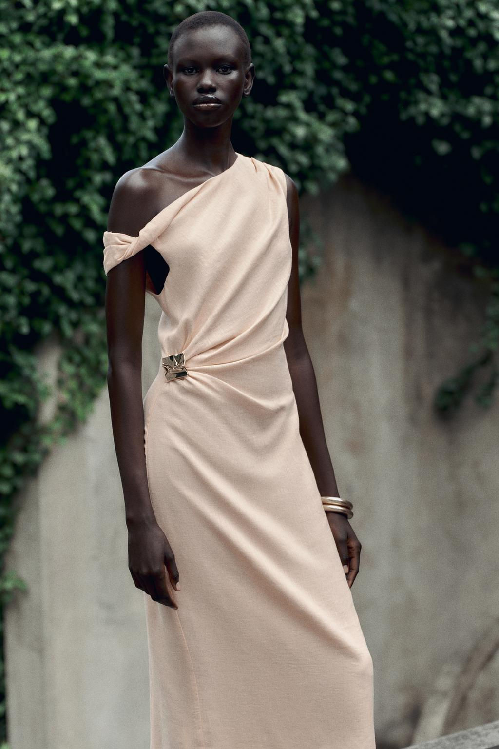 ASYMMETRIC MIDI DRESS WITH LINEN BLEND APPLIQUE - Zara фото 3