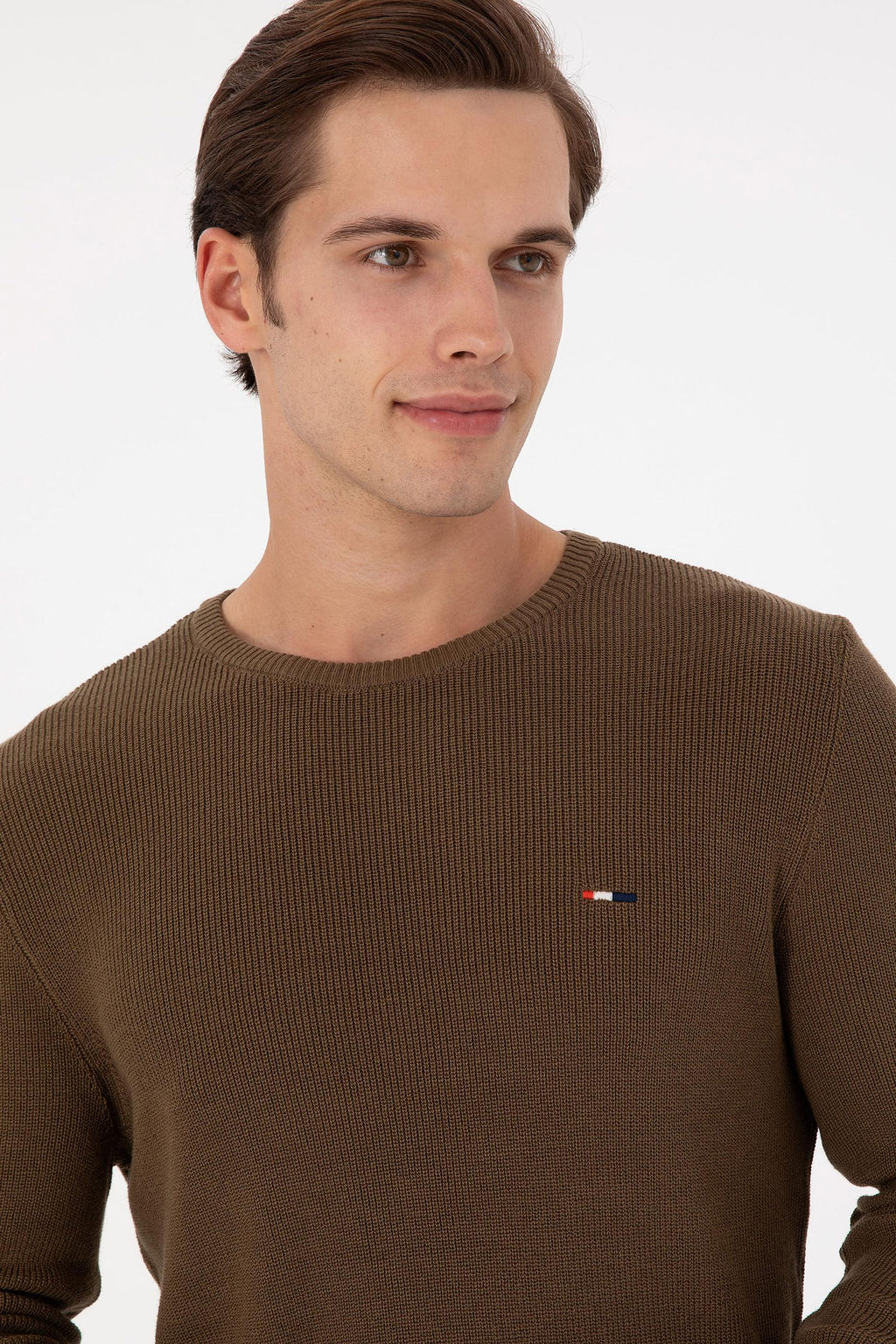 Erkek Slim Fit Bisiklet Yaka Haki Basic Kazak - U.s. polo assn фото 2