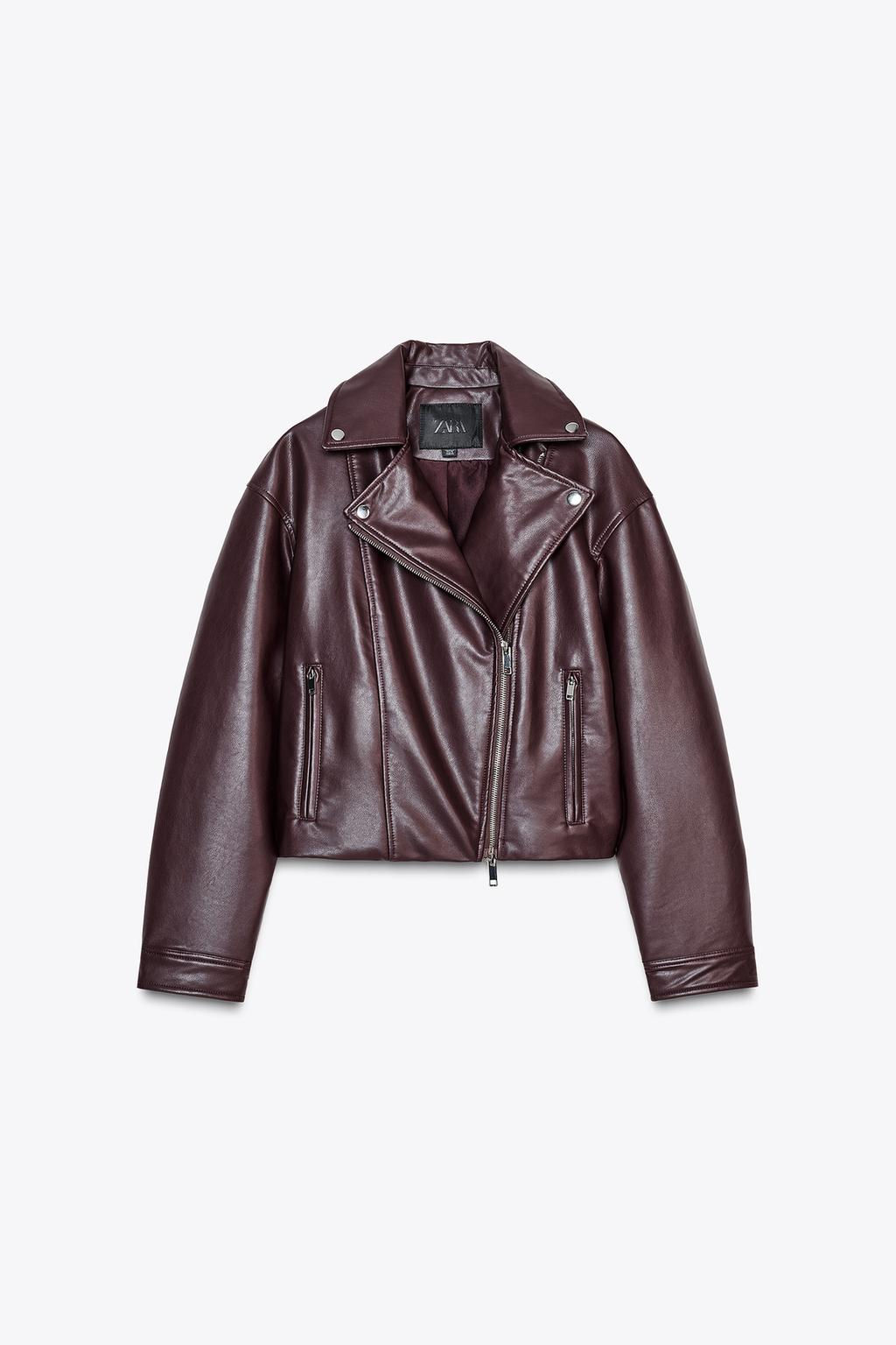LEATHER EFFECT CROPPED BIKER JACKET - Zara фото 5