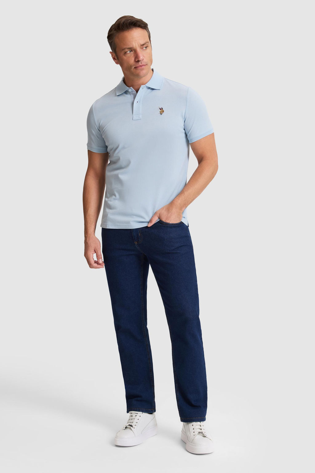 Erkek A__k Mavi Regular Fit Polo Yaka Basic Ti__rt