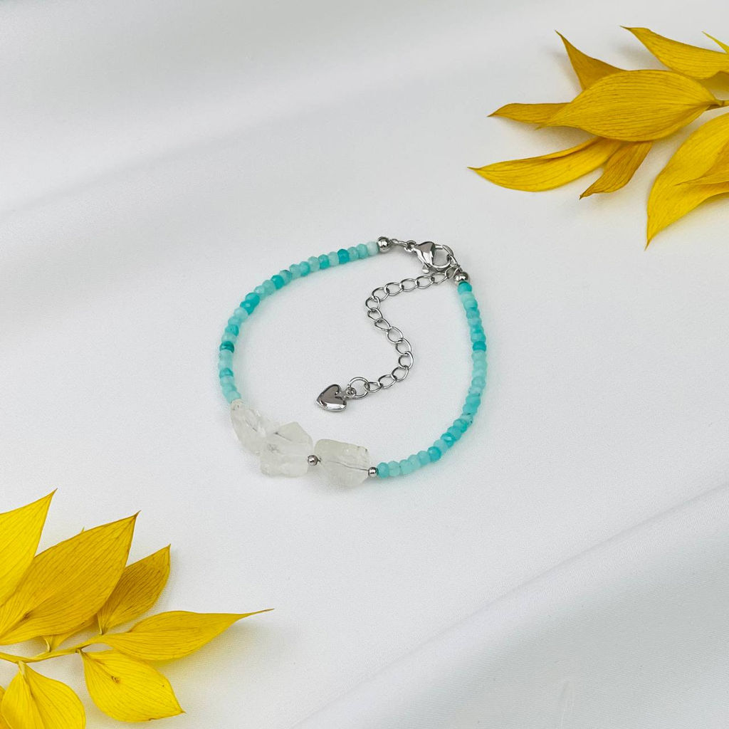 Браслет из Амазонита и Горного Хрусталя 18 см +