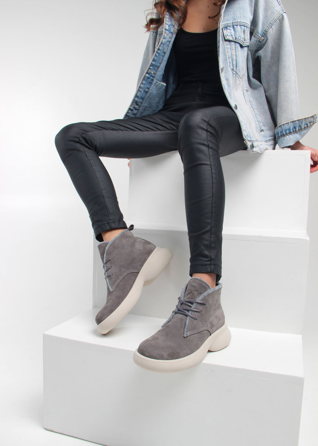 Ботинки 308.927be. серый замок замша/Байка