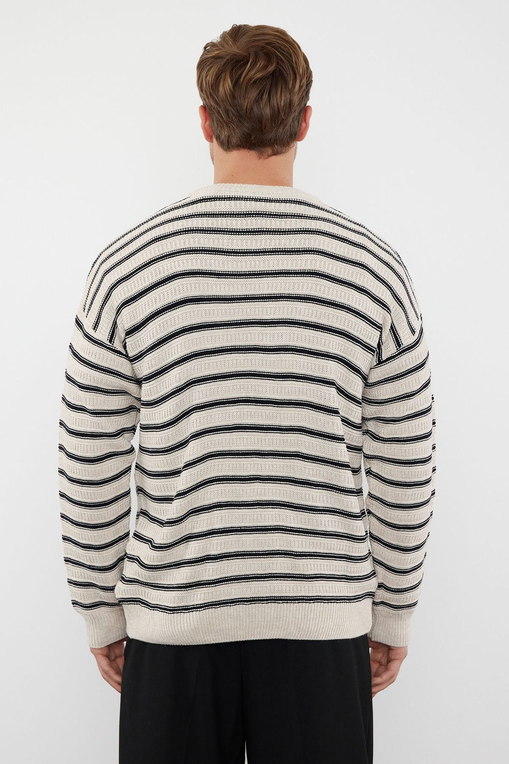 TRENDYOL MAN Lacivert Casual Unisex Oversize Bisiklet Yaka Cizgili Triko Kazak TMNAW25KZ00025 - Trendyolmilla фото 11