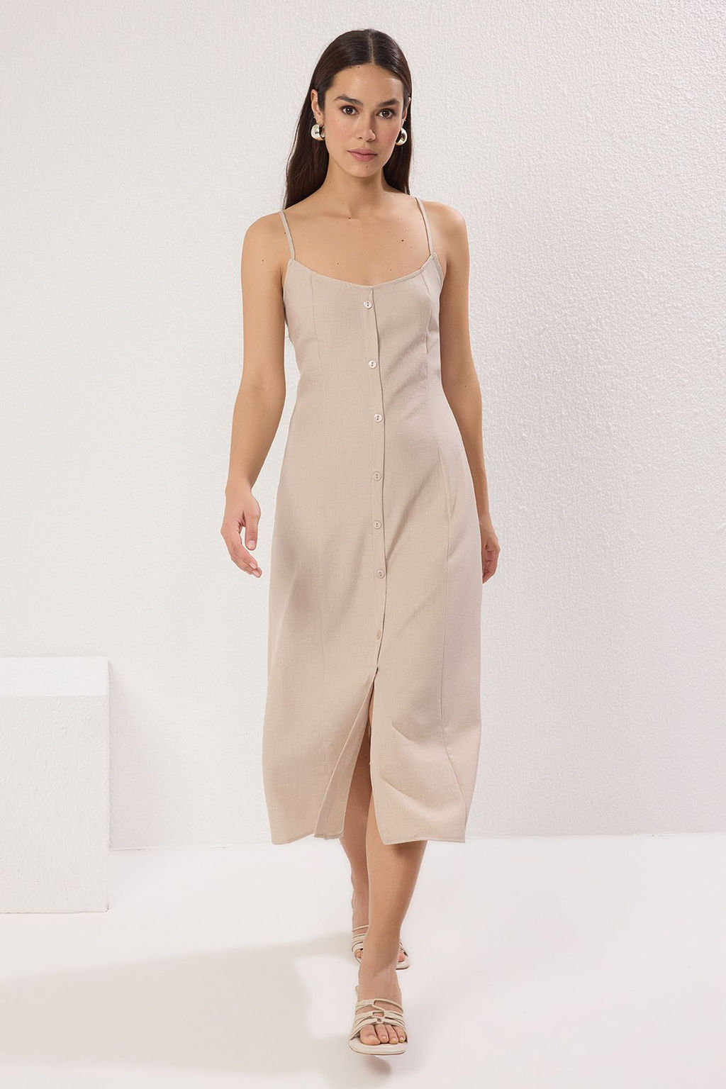 Tas Dugmeli Midi Dokuma Gomlek Elbise TWOSS25EL00286 - Trendyolmilla фото 2