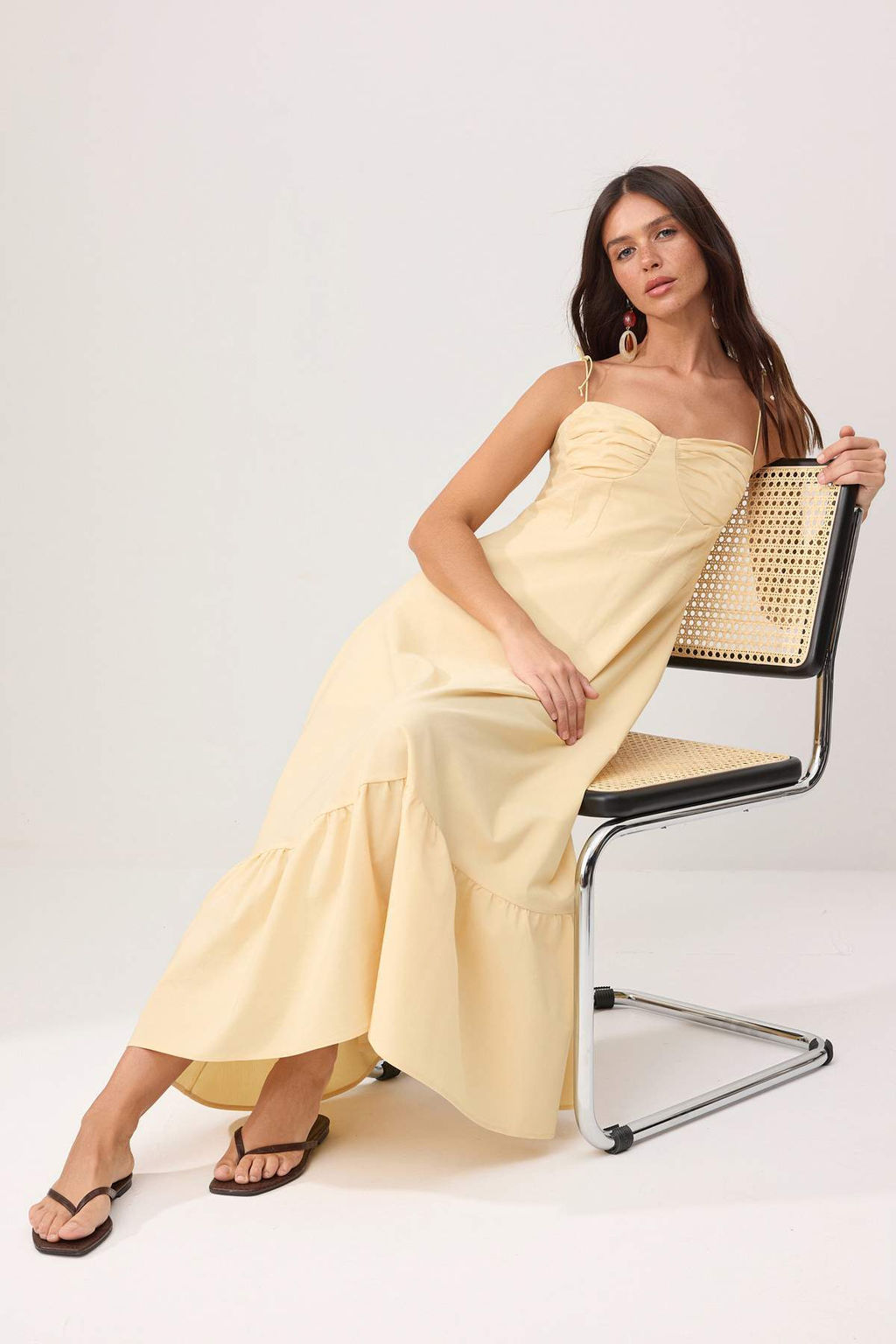 TRENDYOLMILLA Beyaz Drape Detayl? Dokuma Maxi Elbise TWOSS24EL01128  фото 30
