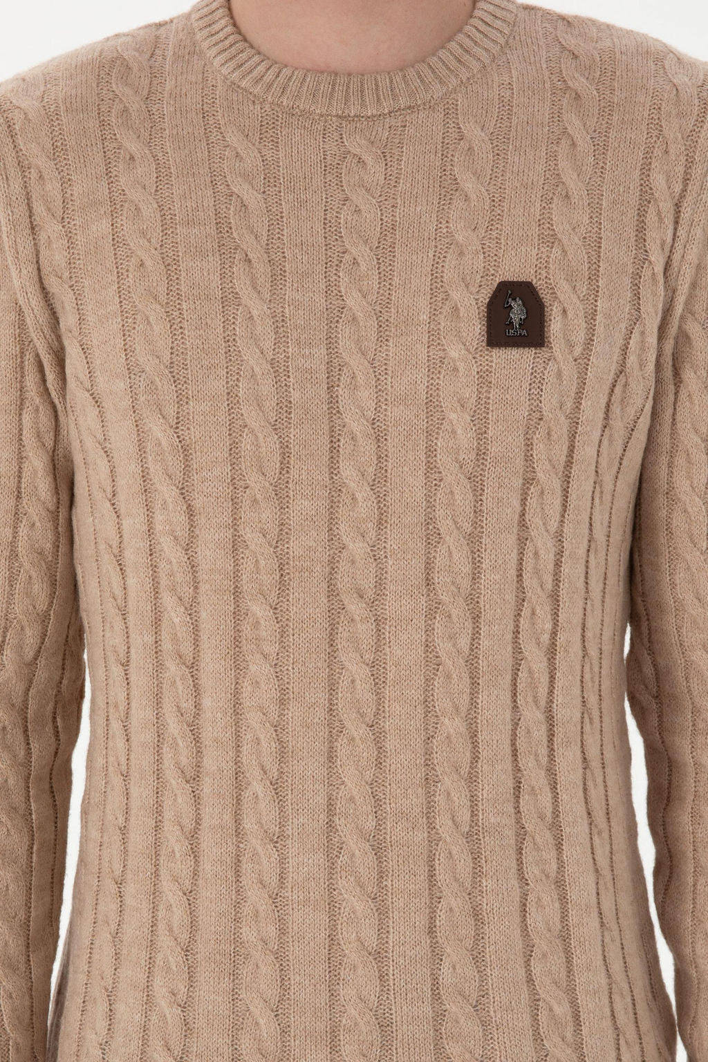 Erkek Regular Fit Bisiklet Yaka Kum Melanj Kazak - U.s. polo assn фото 6