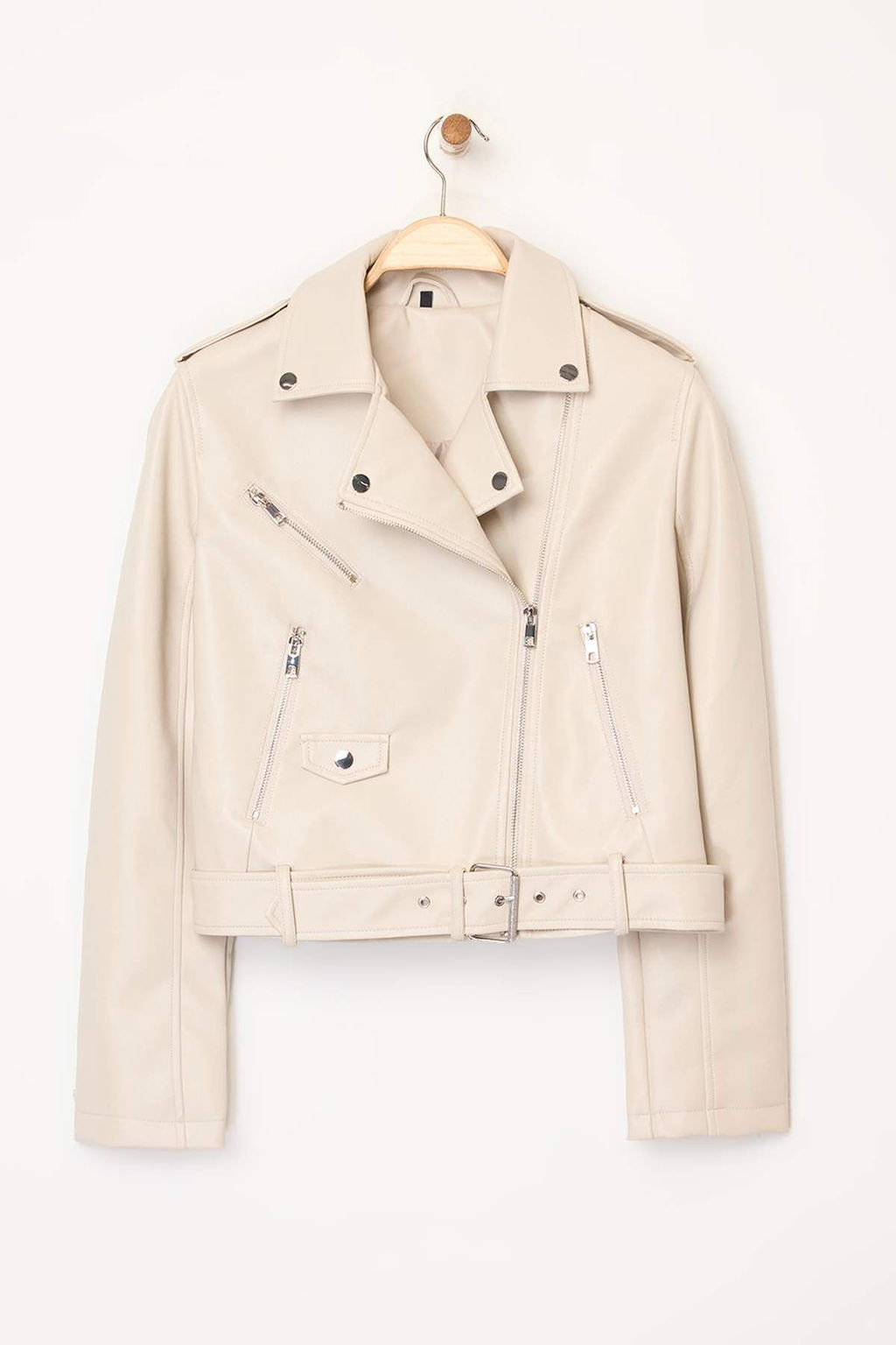 Trendyolmilla Ekru Regular Suni Deri Birker Ceket Mont TWOAW25MO00002  фото 8