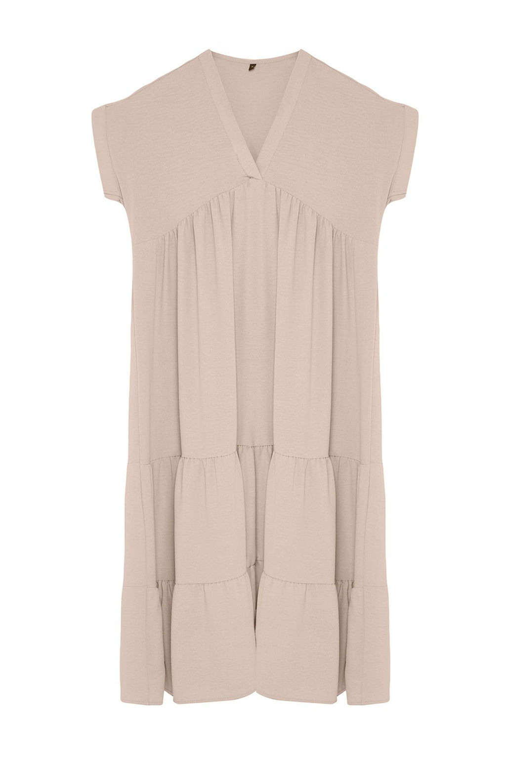 Tas Duz Genis Kesim V Yaka Etegi Volanl? Aerobin Dokuma ElbiseTWOSS24EL01031