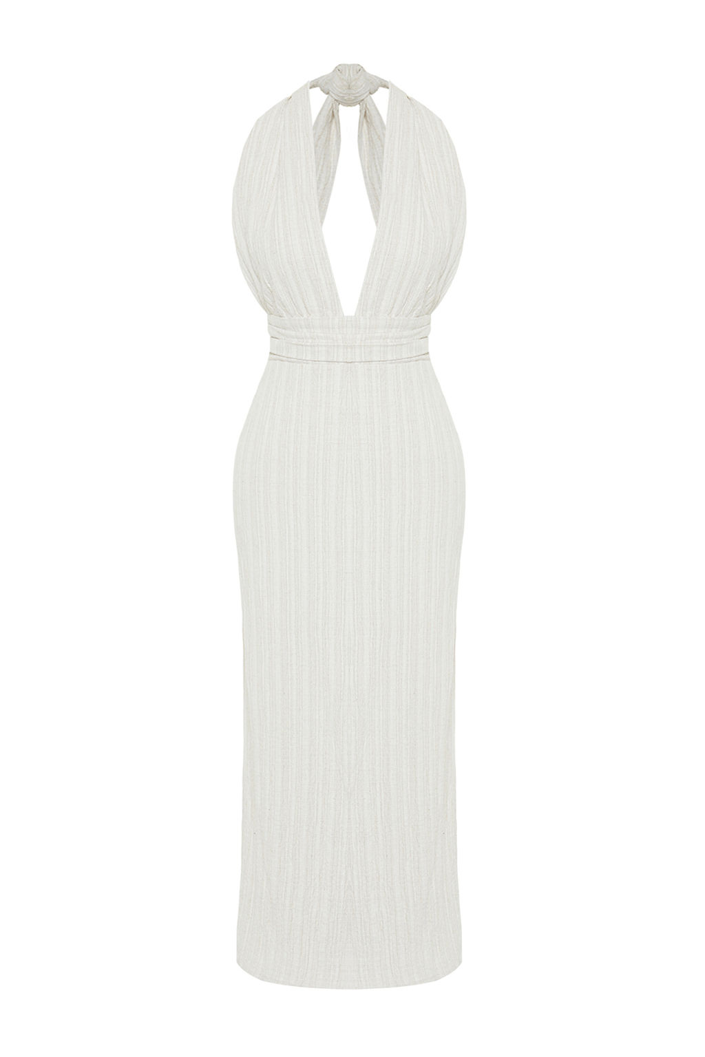 Plaj Giyim Ekru Dokuma S?rt Dekolteli Maxi Elbise TBESS24EL00096