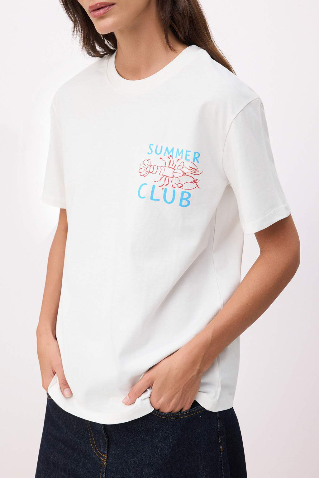 Ekru Bask?l? Oversize/Genis Kal?p K?sa Kollu %100 Pamuk Orme T-Shirt TWOSS26TS00116 - Trendyolmilla фото 7