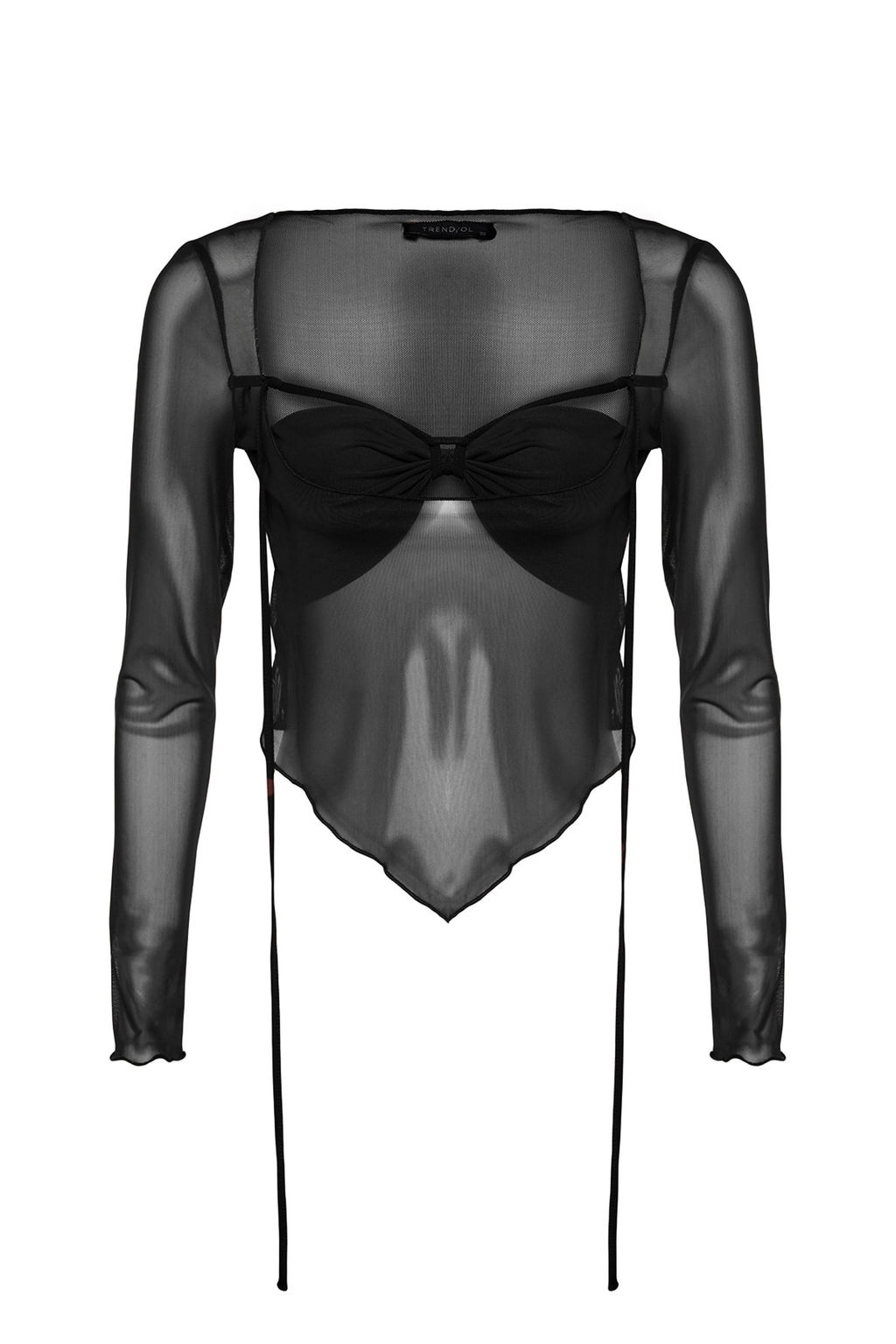 Trendyolmilla Siyah Cut Out/Pencere Detayl? Tul Bluz TPRAW24BZ00003