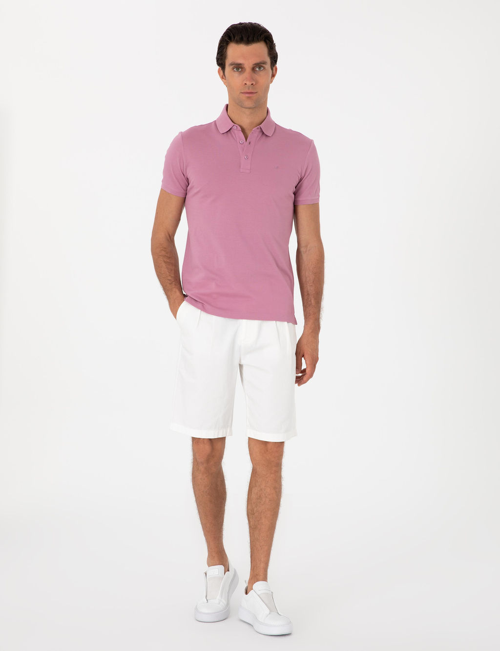 Koyu Gri Slim Fit Polo Yaka Pamuklu Basic T-shirt - Cacharel фото 4