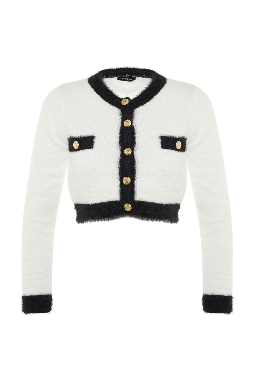 Ekru Crop Sakal/Tuylu Iplikli Ceket Gorunumlu Triko H?rka TWOAW23HI00549
