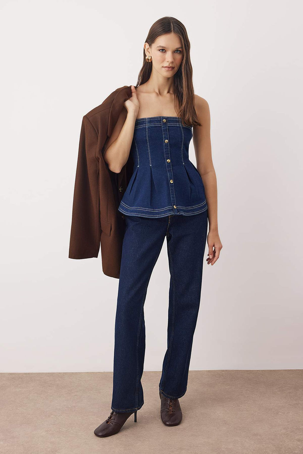 Koyu Mavi Denim Bluz TWOAW26BZ00181 - Trendyolmilla фото 2