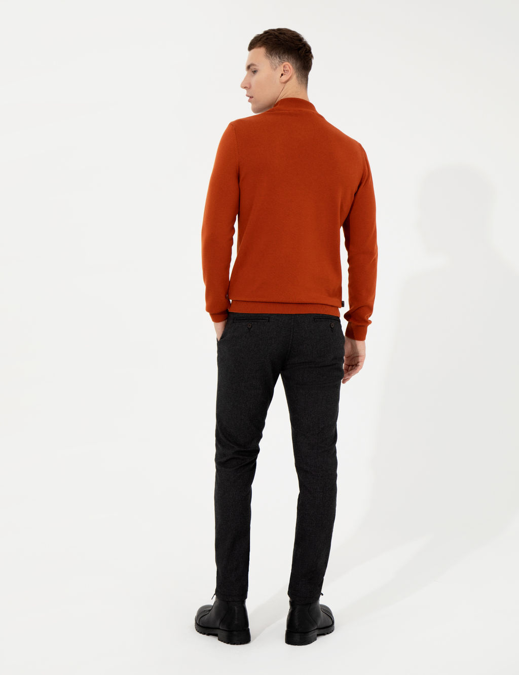 Siyah Slim Fit Keten Kar___ml_ Kanvas Pantolon