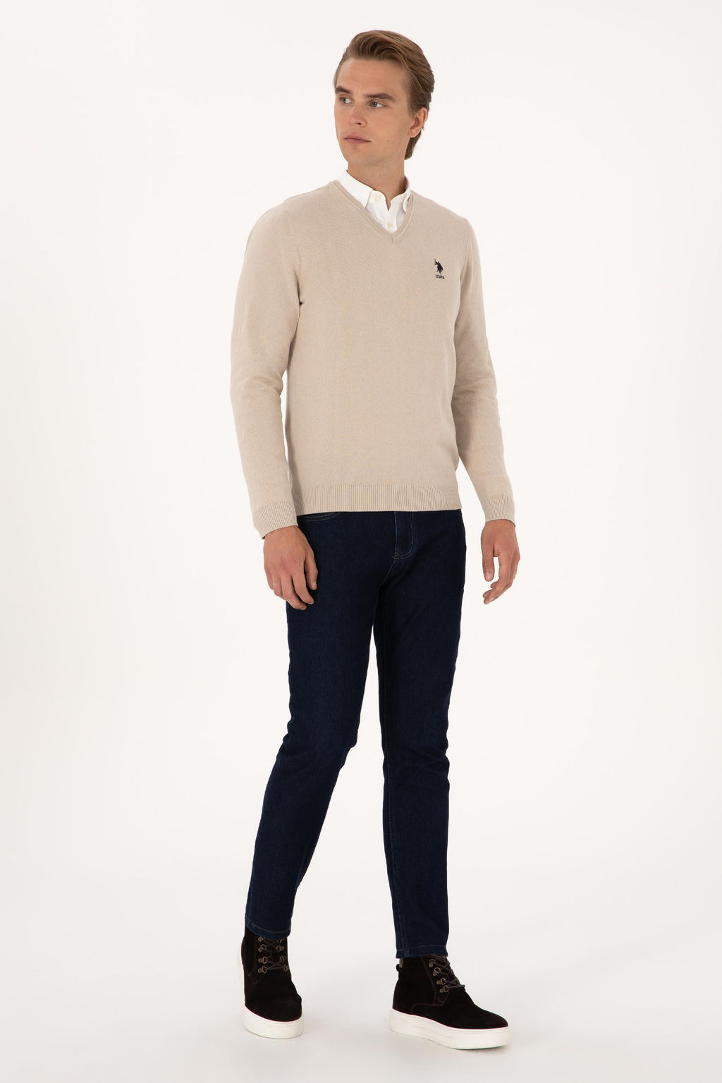Erkek Slim Fit V Yaka Ta_ Melanj Basic Kazak - U.s. polo assn фото 4