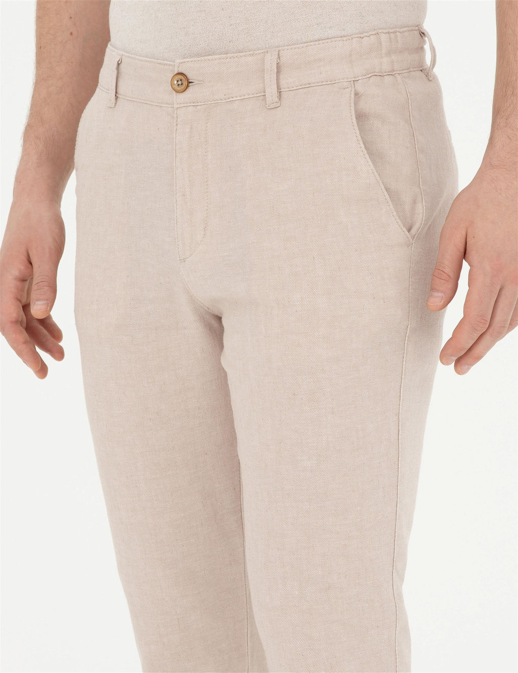 Bej Slim Fit Keten Kar___ml_ Kanvas Pantolon - Pierre cardin фото 6