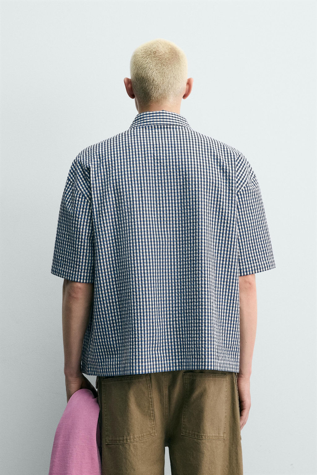 CAMISA BOXY FIT CUADROS PARCHES CONTRASTE / Azul / Blanco - Zara фото 3