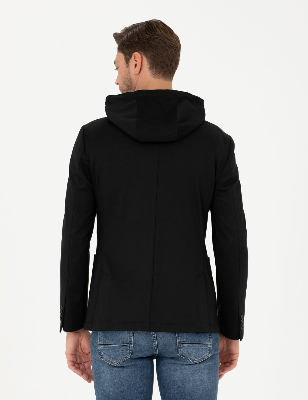 Siyah Slim Fit Kap__onlu Ceket