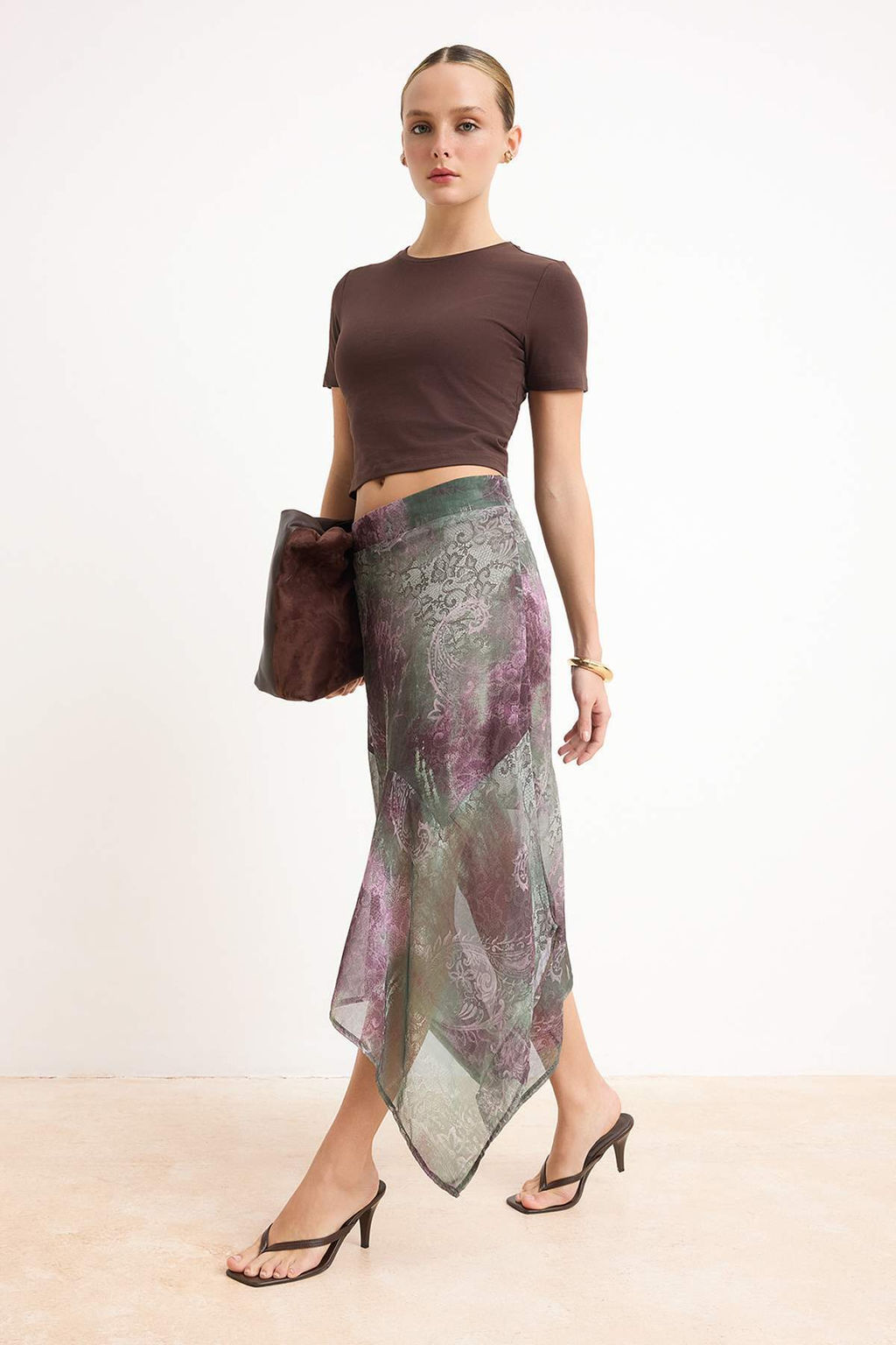 Yesil Etnik Desenli Sifon Astarl? Asimetrik Midi Etek TWOSS26ET00060 - Trendyolmilla фото 2