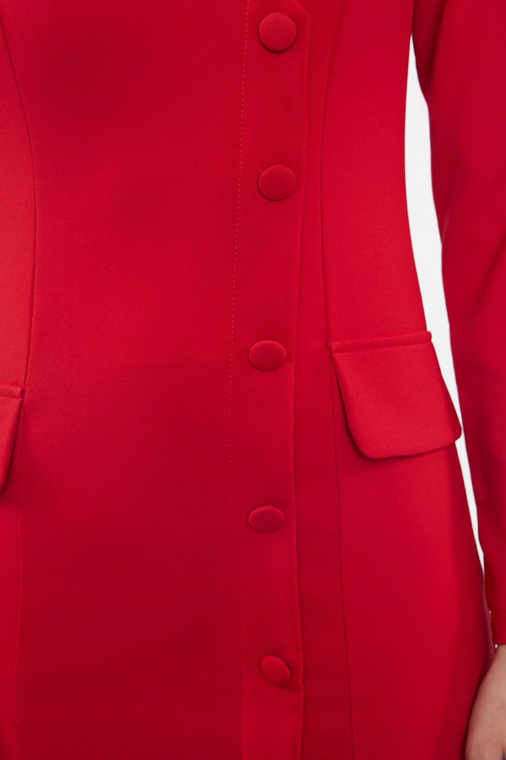 K?rm?z? Cep Detayl? Dugmeli V Yaka Dokuma Ceket Elbise TWOAW24EL00629 - Trendyolmilla фото 4