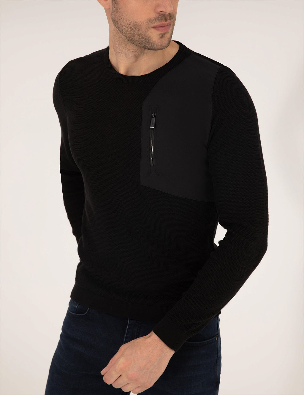 Siyah Slim Fit Bisiklet Yaka Triko Kazak - Pierre cardin фото 2