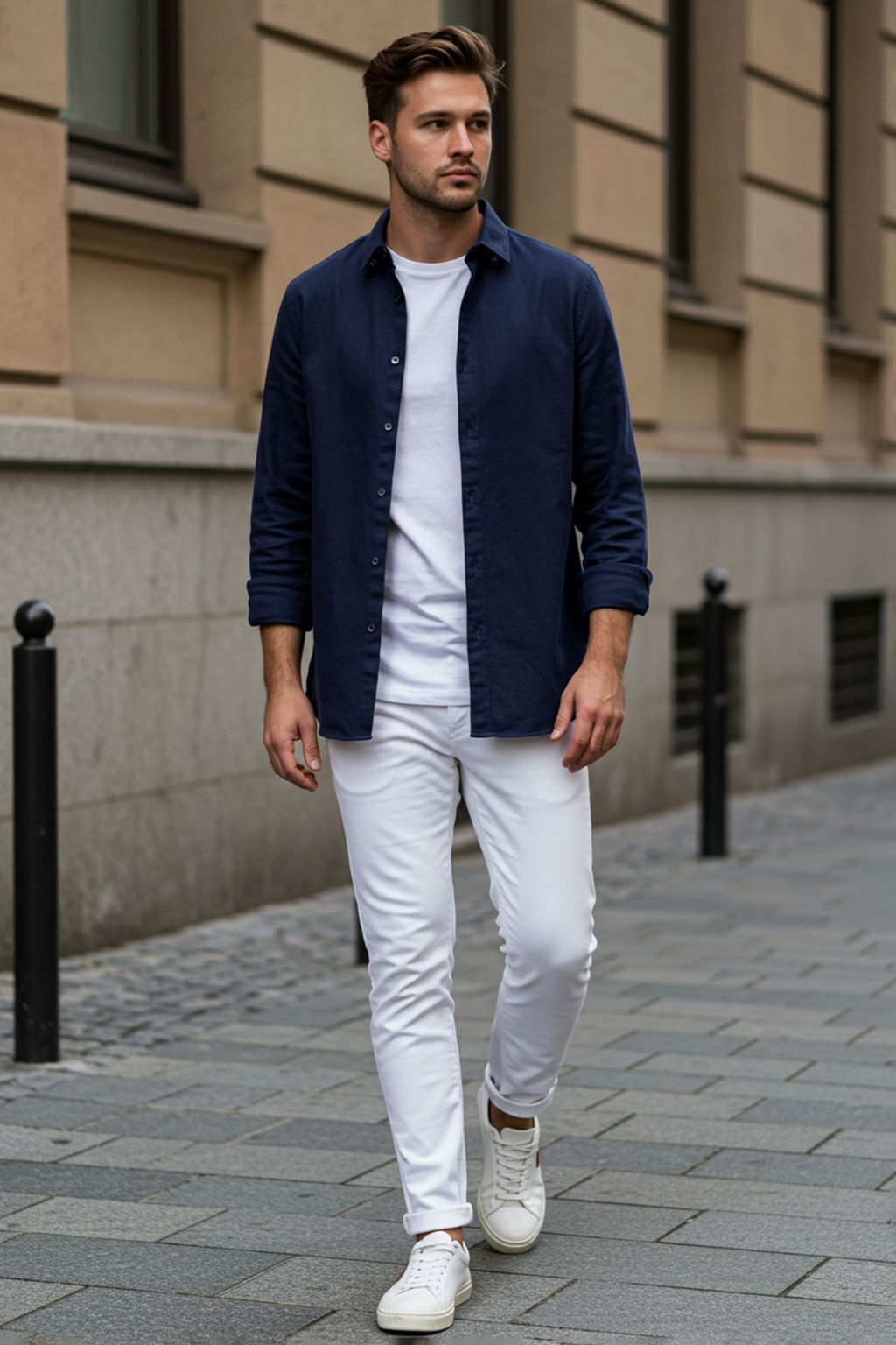 Trendyolmilla Man Mavi Regular Fit Keten Kar?s?ml? Erkek Gomlek TMNSS25GO00082