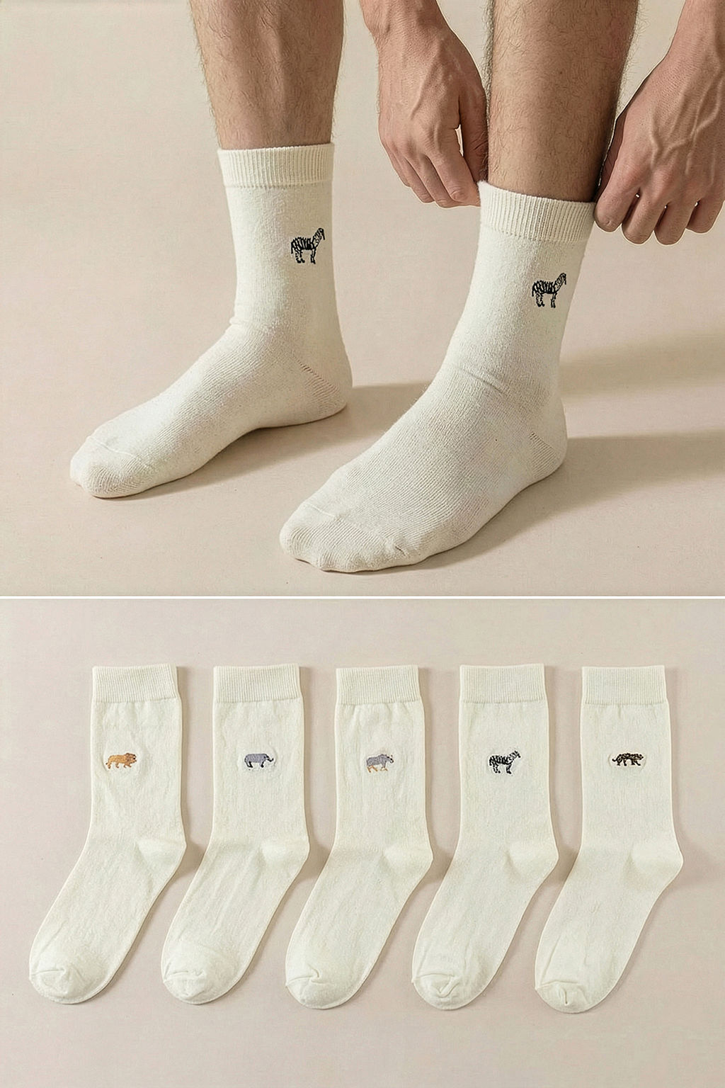 TRENDYOL MAN Ekru Unisex 5li Paket Hayvan Nak?sl? Pamuklu Soket-Uzun Boy Corap TMNAW25CO00018 - Trendyolmilla фото 3