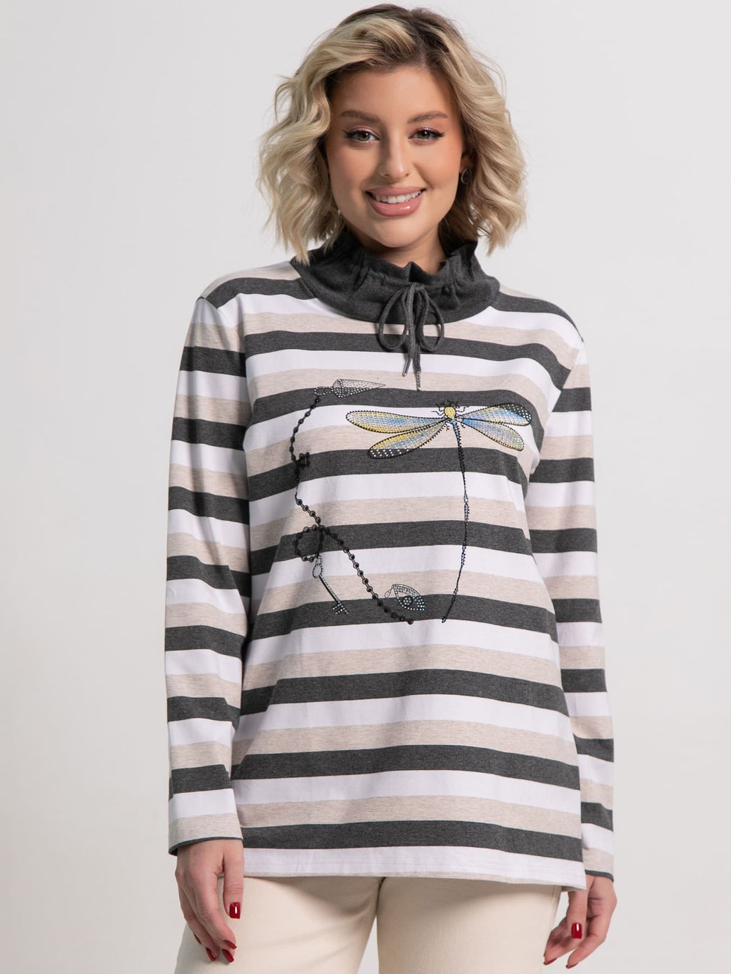 Блуза Сверкающая стрекоза (бежево-серая) Б15284-18М - Lt collection фото 2